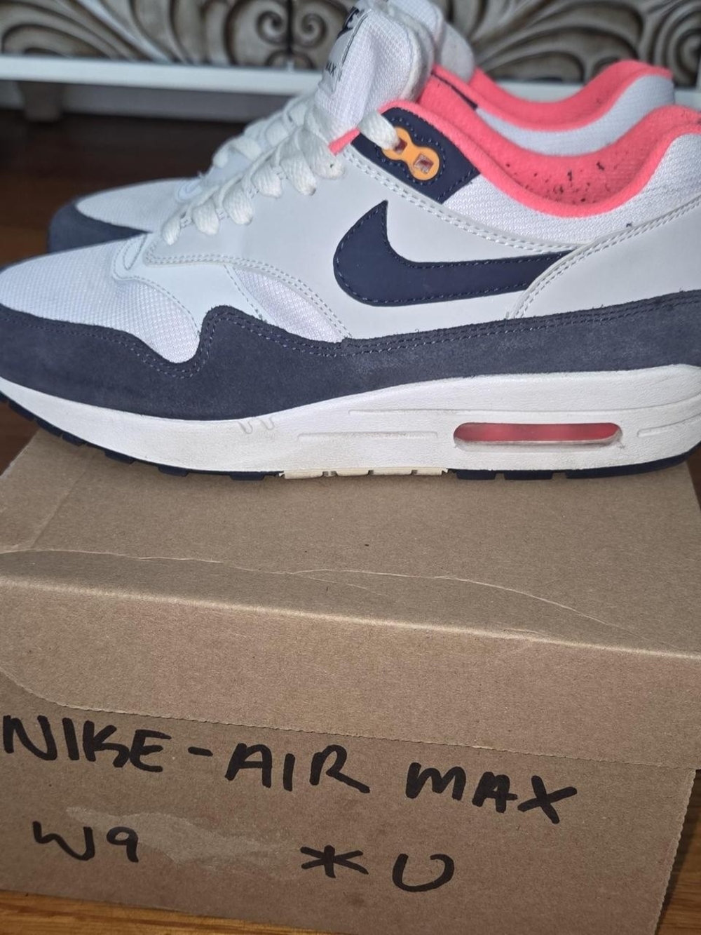 Nike Air Max White Navy with Pink Accents